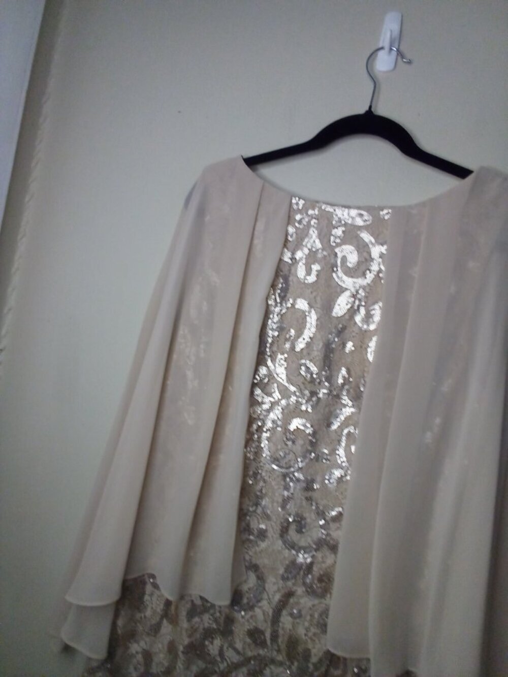 Alex Evenings Dress Women 16 Sleeveless Sheer Drape Sleeve Sequins Tan - Picture 9 of 15